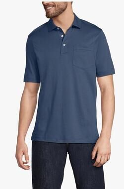 Lands End Men's Short Sleeve Cotton Navy Supima Polo Shirt with Pocket XXL